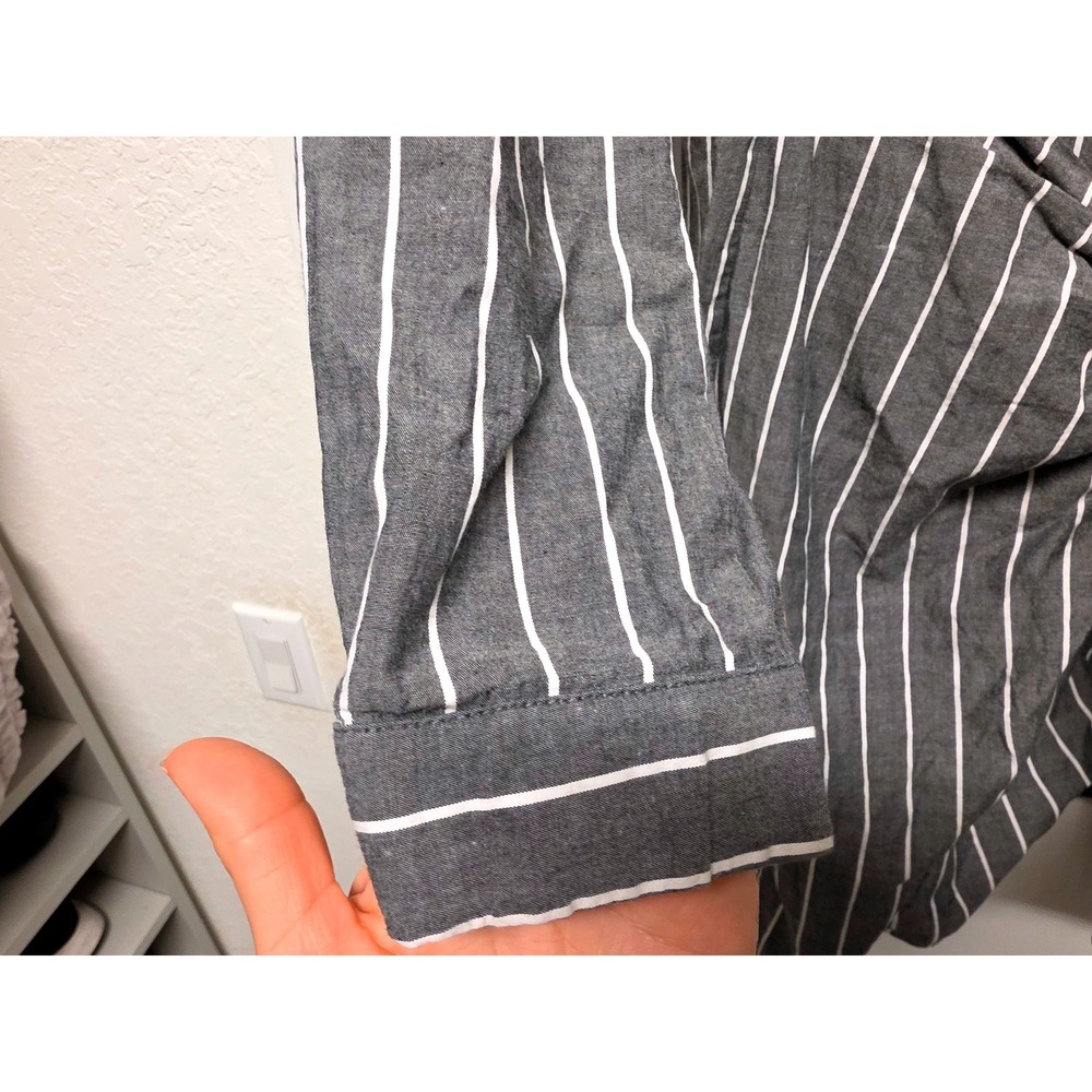 Pleione Pin Striped Tie Front Tunic Dress Gray White Long Sleeve Small - Picture 5 of 10